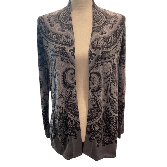 Talbots Gray and Black Paisley Open Cardigan - Picture 1 of 4